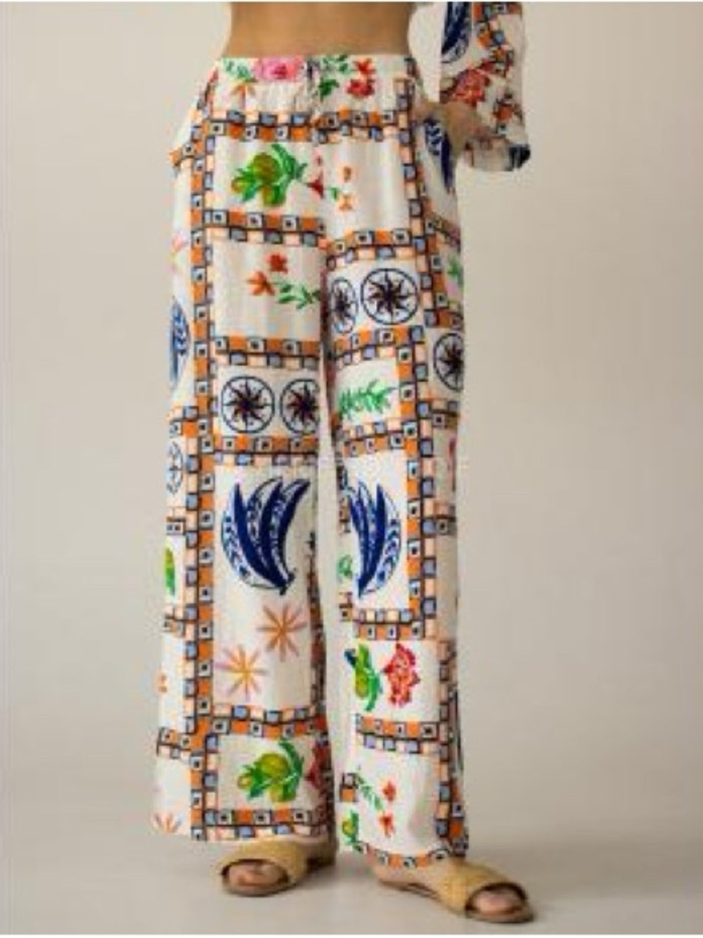 Label of Love Tropical Wide-Leg Pants Rayon Linen Resortwear Vacation Size S